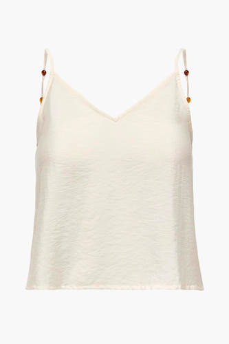 Blouse écru sans manches ONLY, ornée de petits rubans spaghetti avec des perles.