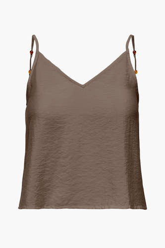 Blouse brune ONLY avec des bandes de spaghetti décorées de perles, et un col V.