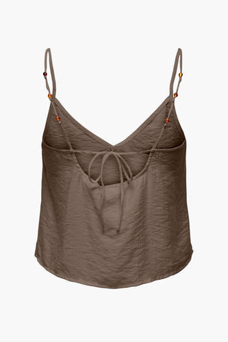 Blouse brune sans manches de ONLY, avec des perles décoratives sur les bords et une fermeture éclair sur le dos.