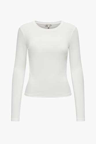 T-shirt écru à manches longues de ONLY, modèle simple avec col rond.