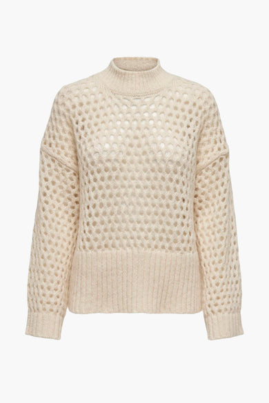 Gris col montant pull de ONLY, avec un motif ouvert et des bordures côtelées.