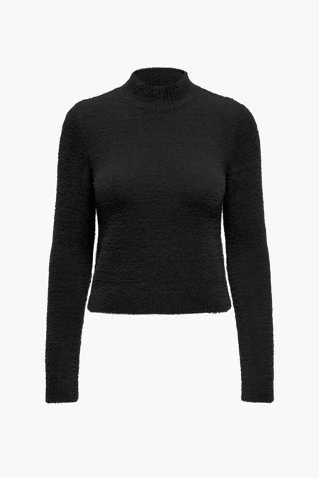 Pull-over noir avec col montant d'ONLY, en tissu bouclé.
