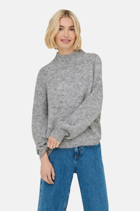 Sweat-shirt gris à col montant de JDY, avec des manches longues et une texture côtelée.