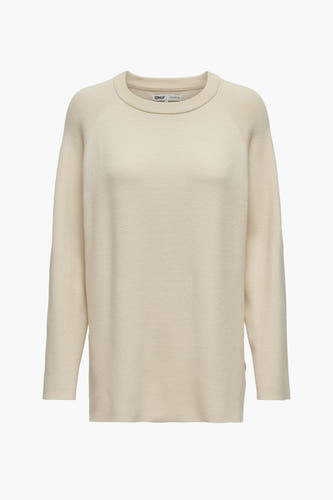 T-shirt écru avec col rond de ONLY, avec des manches raglan longues et une fine texture tricotée.