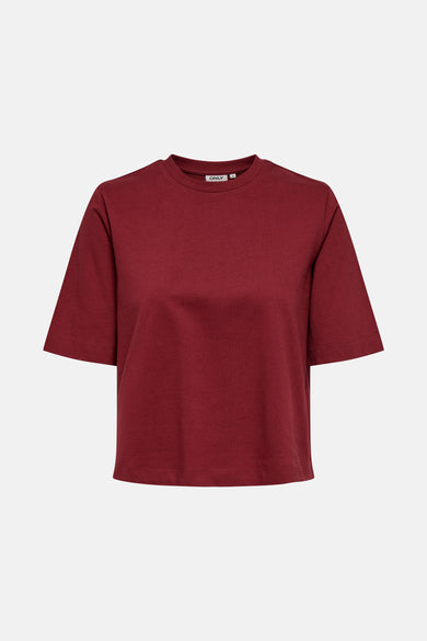 T-shirt Bordeaux à manches courtes de ONLY, couleur unie et col rond classique.