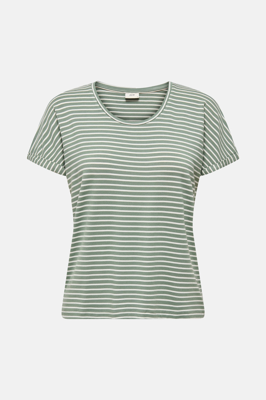 T-shirt rayé vert de JDY avec manches courtes retroussées et col rond.