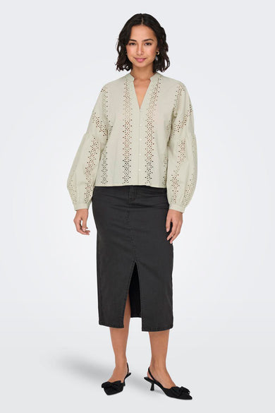 ONLNELLY LS V-NECK BUTTON TOP WVN