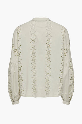 Blouse écru à longues manches de ONLY, avec des détails ajourés.