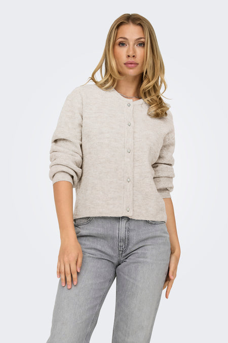 Cardigan écru de JDY, vu de dos, à manches longues et à texture unie.