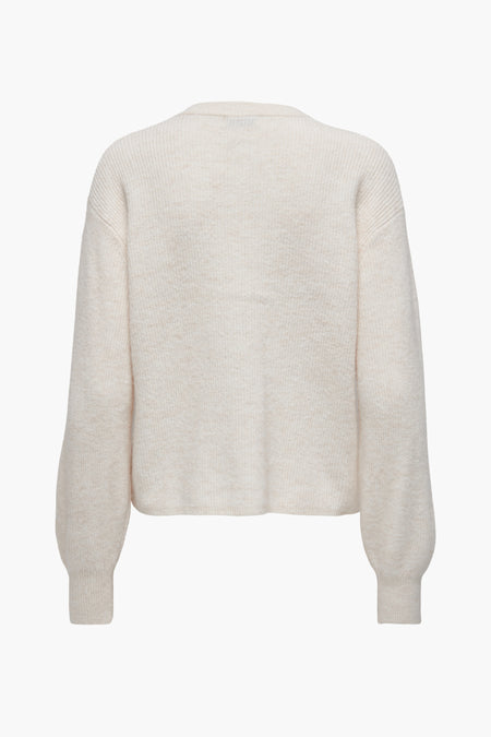 Cardigan écru de JDY, avec de longues manches bouffantes et une texture en maille fine.