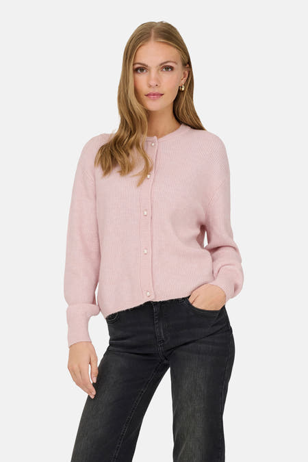 Cardigan rose de JDY avec des manches longues et une fermeture à boutons avec des boutons en nacre.