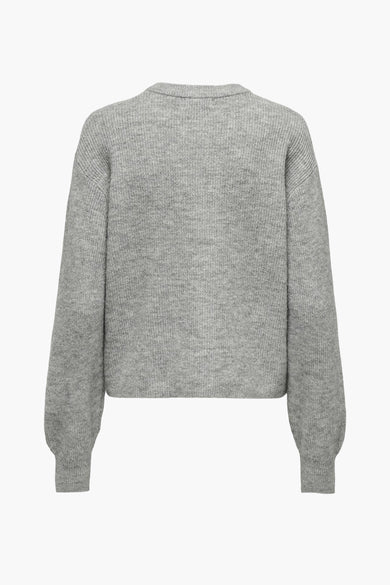 Gilet gris de JDY avec des manches longues et une fine texture tricotée.