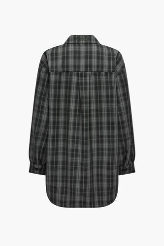 Chemise grise à manches longues de ONLY, avec un motif à carreaux et une fermeture à boutons sur les manches.