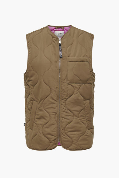 Gilet bodywarmer de JDY, avec un motif brodé en forme de capuche sur le dos.