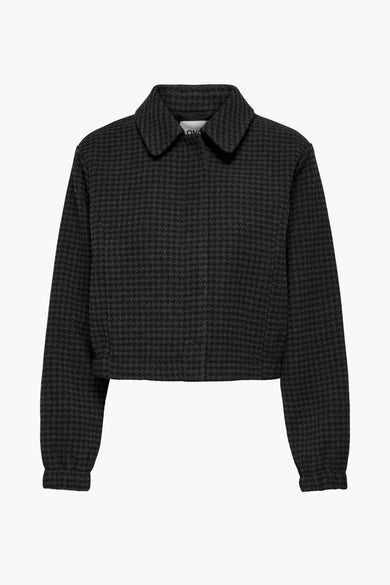 Manteau court noir ONLY, avec un motif houndstooth et des manches longues.