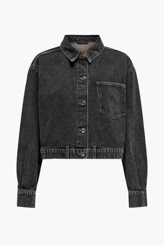 Veste en denim gris anthracite de ONLY, avec des manches longues et une fermeture à boutons.