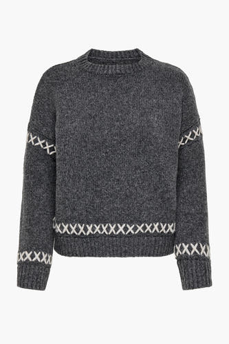 Sweat-shirt gris avec col rond de ONLY, terminé par des points blancs décoratifs le long du zip et des manches.