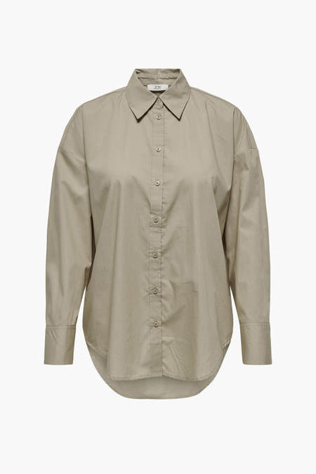 Chemise beige à longues manches de JDY, dos plissé et poignets avec boutons.