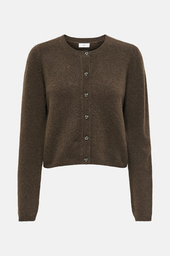 Veste brune JDY avec longues manches et fermeture à boutons, fabriquée en tissu doux.
