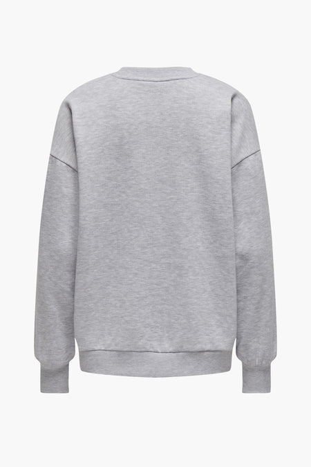 Pull gris à col rond de ONLY, dos avec longues manches et bordures côtelées.