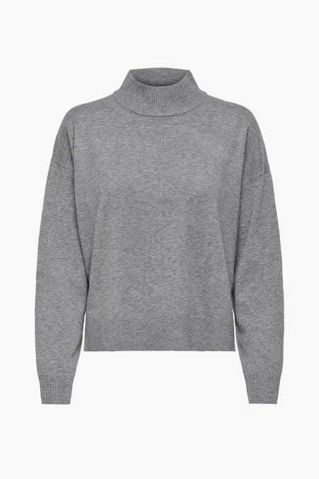 Sweat-shirt gris à col montant de JDY, avec des manches longues et un modèle droit, vu de l'arrière.