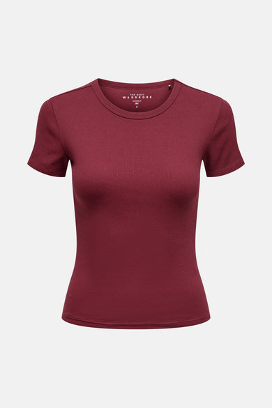 T-shirt Bordeaux à manches courtes de ONLY, avec une fine texture côtelée.