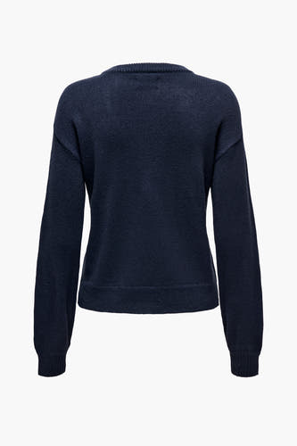 T-shirt bleu avec col rond d'ONLY, le dos présenté dans une fine texture tricotée.