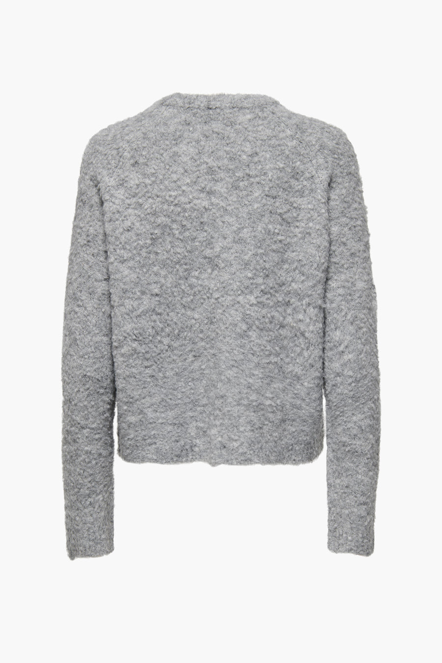 Sweat-shirt gris à col rond ONLY, avec une texture tricotée épaisse et des manches longues, dos.