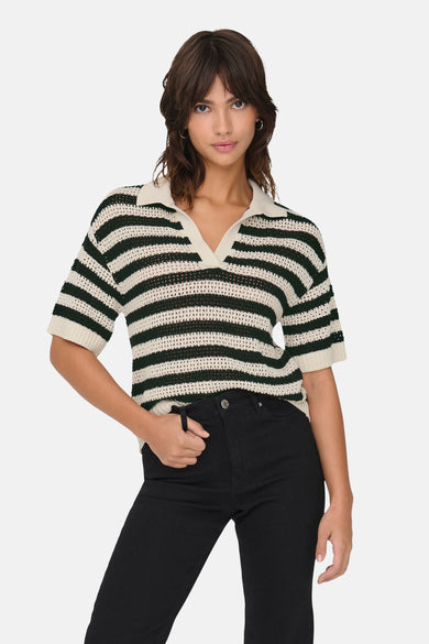 JDYTIKKA S/S COLLAR STRIPE PULL KNT