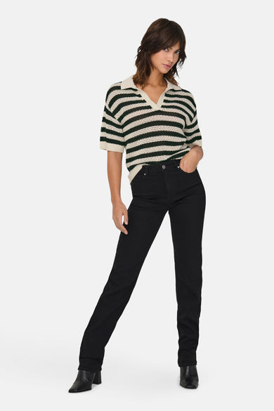 JDYTIKKA S/S COLLAR STRIPE PULL KNT