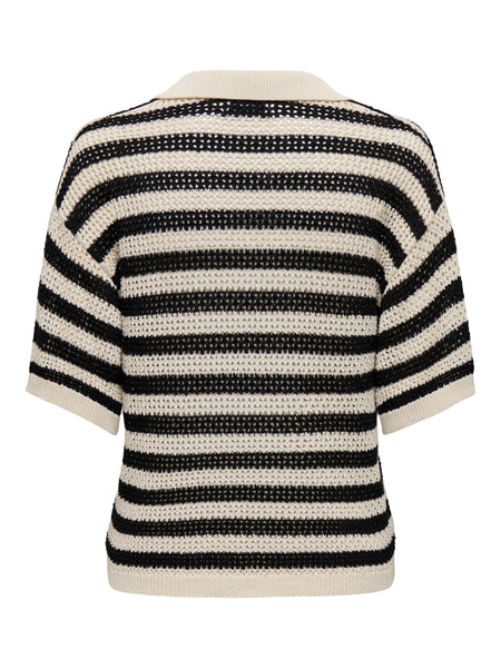 JDYTIKKA S/S COLLAR STRIPE PULL KNT