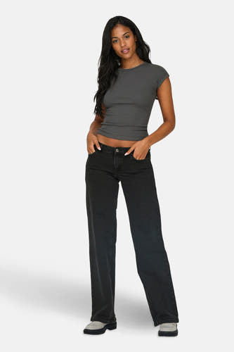 Jean bleu de gris clair, large, ONLY, avec un motif uni et un style décontracté.