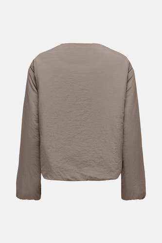 Manteau court brun d'ONLY, avec une subtile texture et des manches longues, vu de derrière.