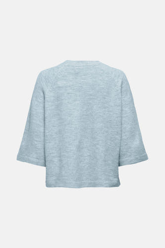 Blauw gebreide trui met ronde hals van ONLY, met driekwart mouwen en een effen patroon.