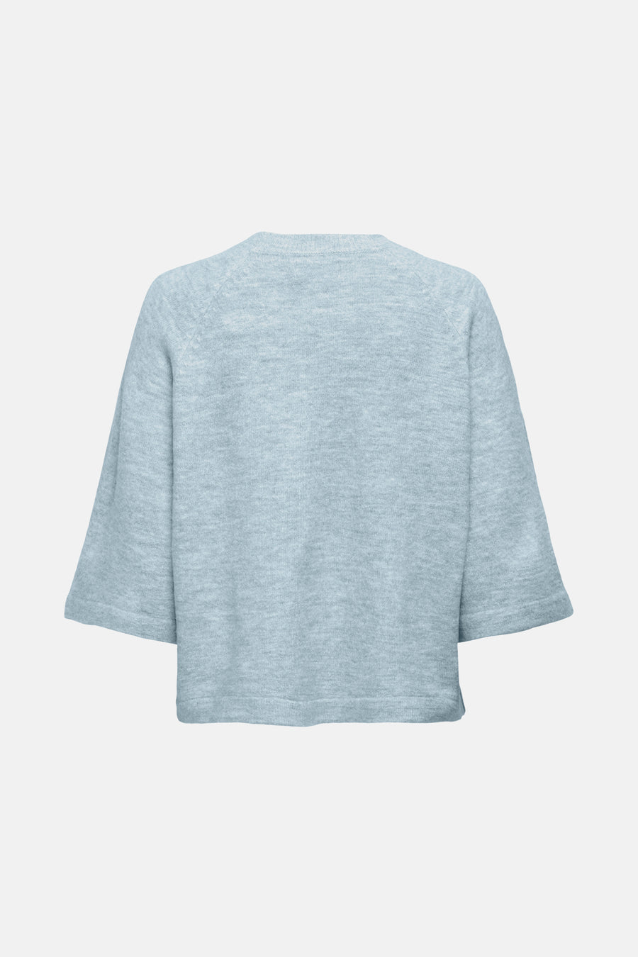 Blauw gebreide trui met ronde hals van ONLY, met driekwart mouwen en een effen patroon.
