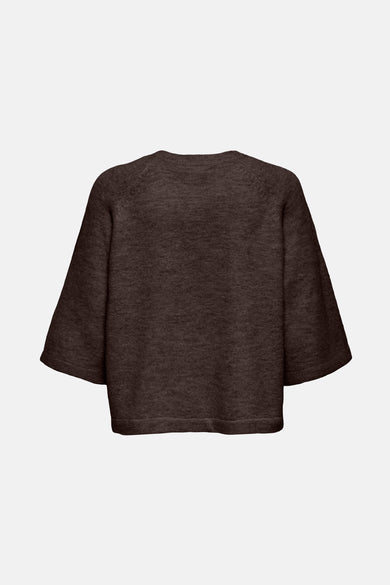 Pull marron avec col rond de ONLY, dos, avec des manches courtes et larges et une texture lisse.