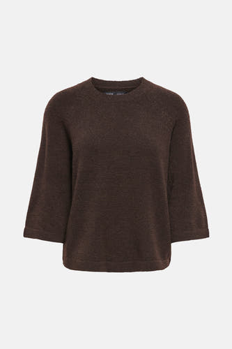 Pull marron avec col rond ONLY, avec des manches trois-quarts et une fine texture.