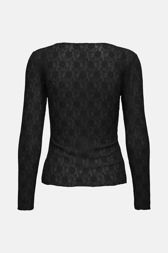 Zwart T-shirt met lange mouwen van ONLY®, met een bloemenkantpatroon.
