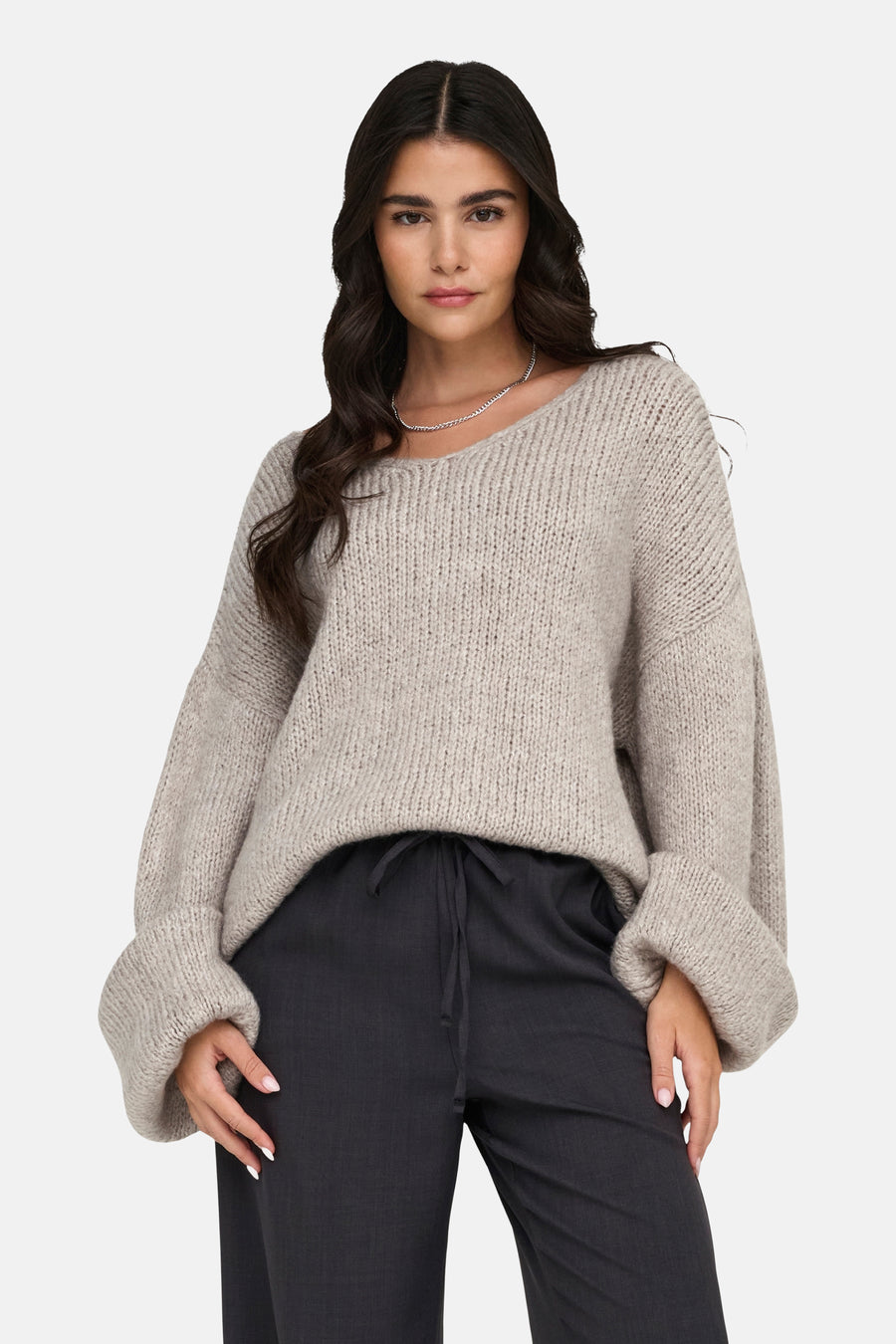 Pull à col en V - écru - JDY