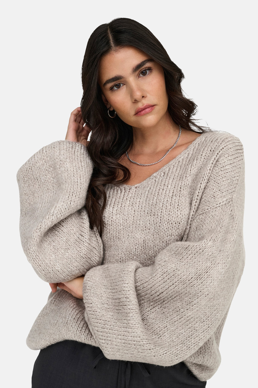 Pull à col en V - écru - JDY