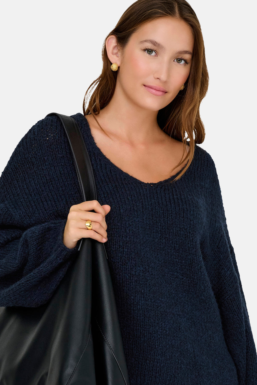 Pull à col en V - Bleu foncé - JDY