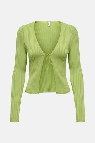 Gilet vert de ONLY, avec des manches longues et une fermeture à glissière tricotée à l'avant.