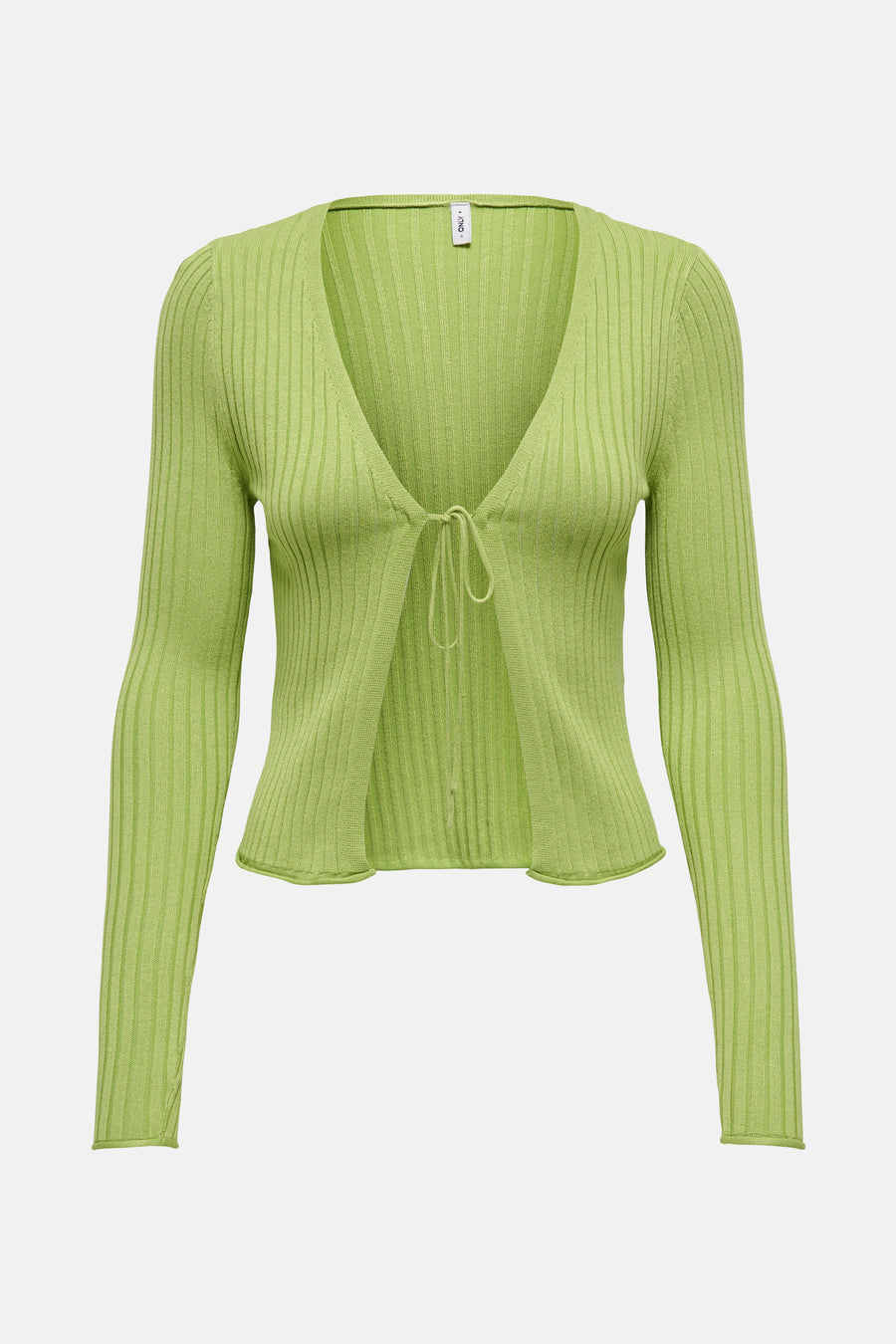 Gilet vert de ONLY, avec des manches longues et une fermeture à glissière tricotée à l'avant.