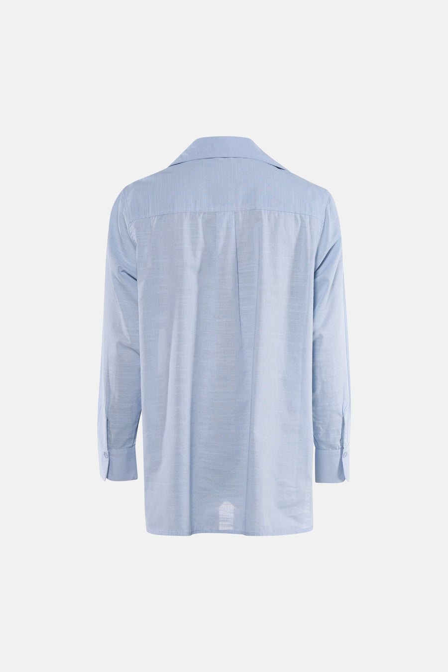Chemise bleue à manches longues ONLY, avec un col classique et une fermeture boutonnée aux poignets, vue de dos.