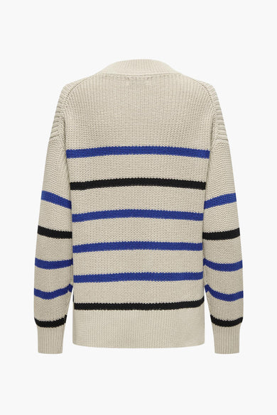 T-shirt écru avec col rond de JDY, à rayures bleues et noires.