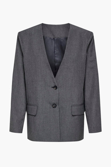 Blazer gris de JDY avec une rayure blanche, vu de l'arrière.