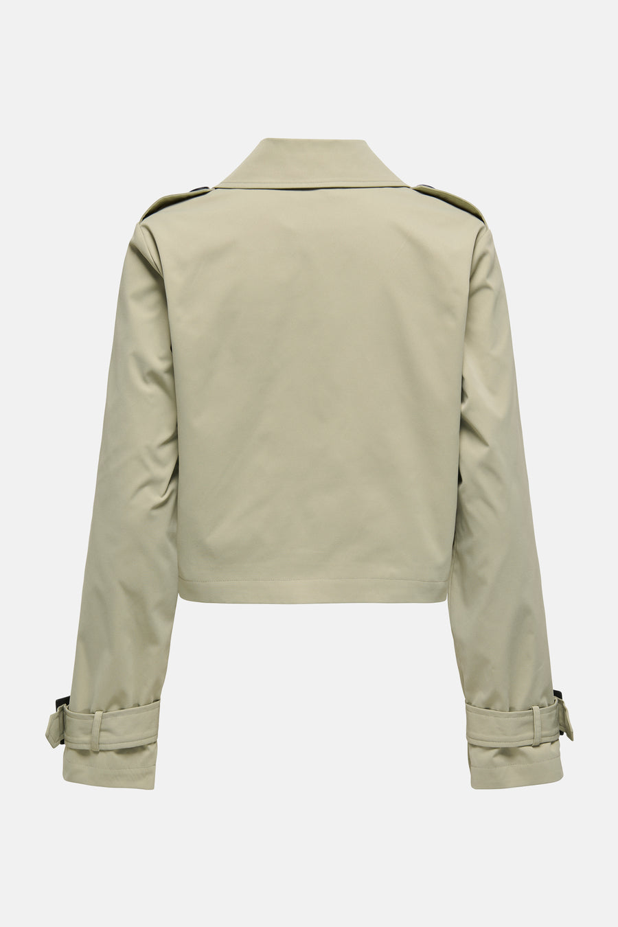 Khaki jas met lange mouwen en riem.