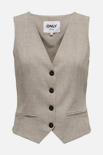 Blazer beige d'ONLY, avec fermeture à boutons et détails de poche subtils.