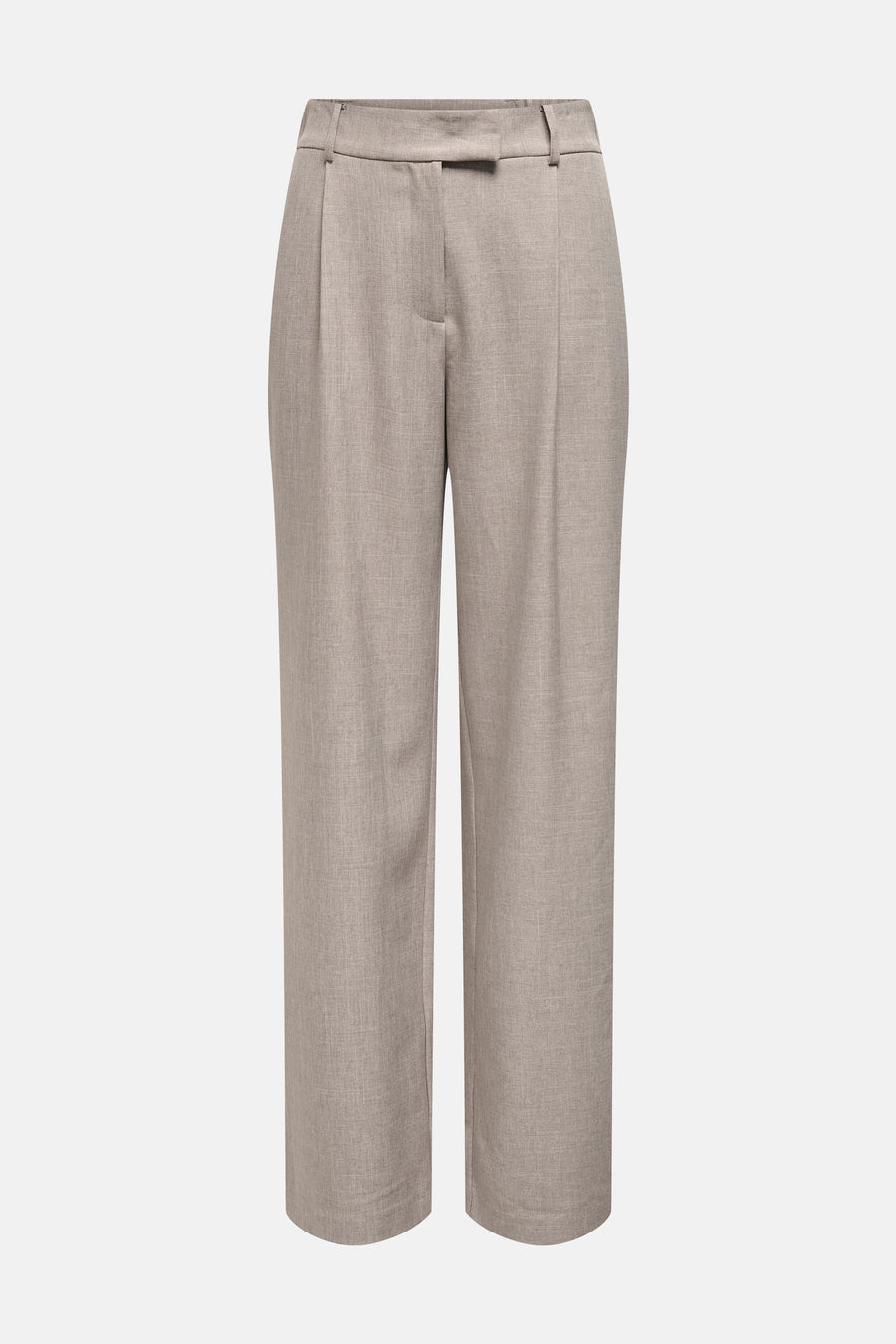 Beige kostuumbroek van ONLY, met plooien en een wijde pijp.