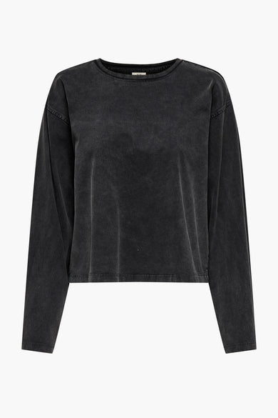 T-shirt noir à manches longues de JDY, avec un lavage vintage et une coupe droite.
